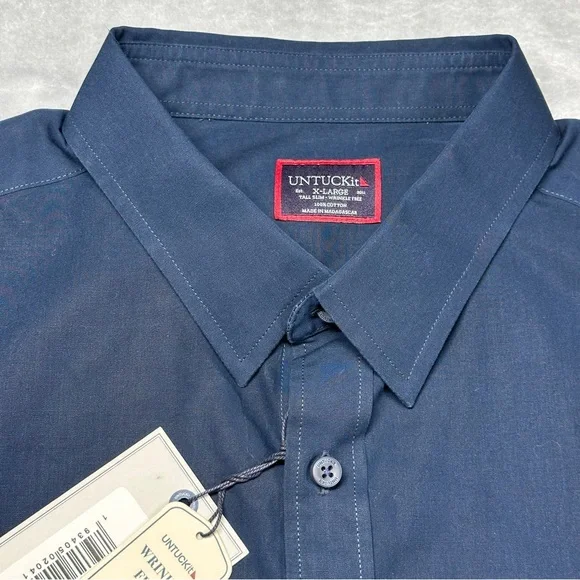 NWT UNTUCKit Castello Navy Blue Wrinkle Free Shirt XL Tall Slim - Picture 4 of 15